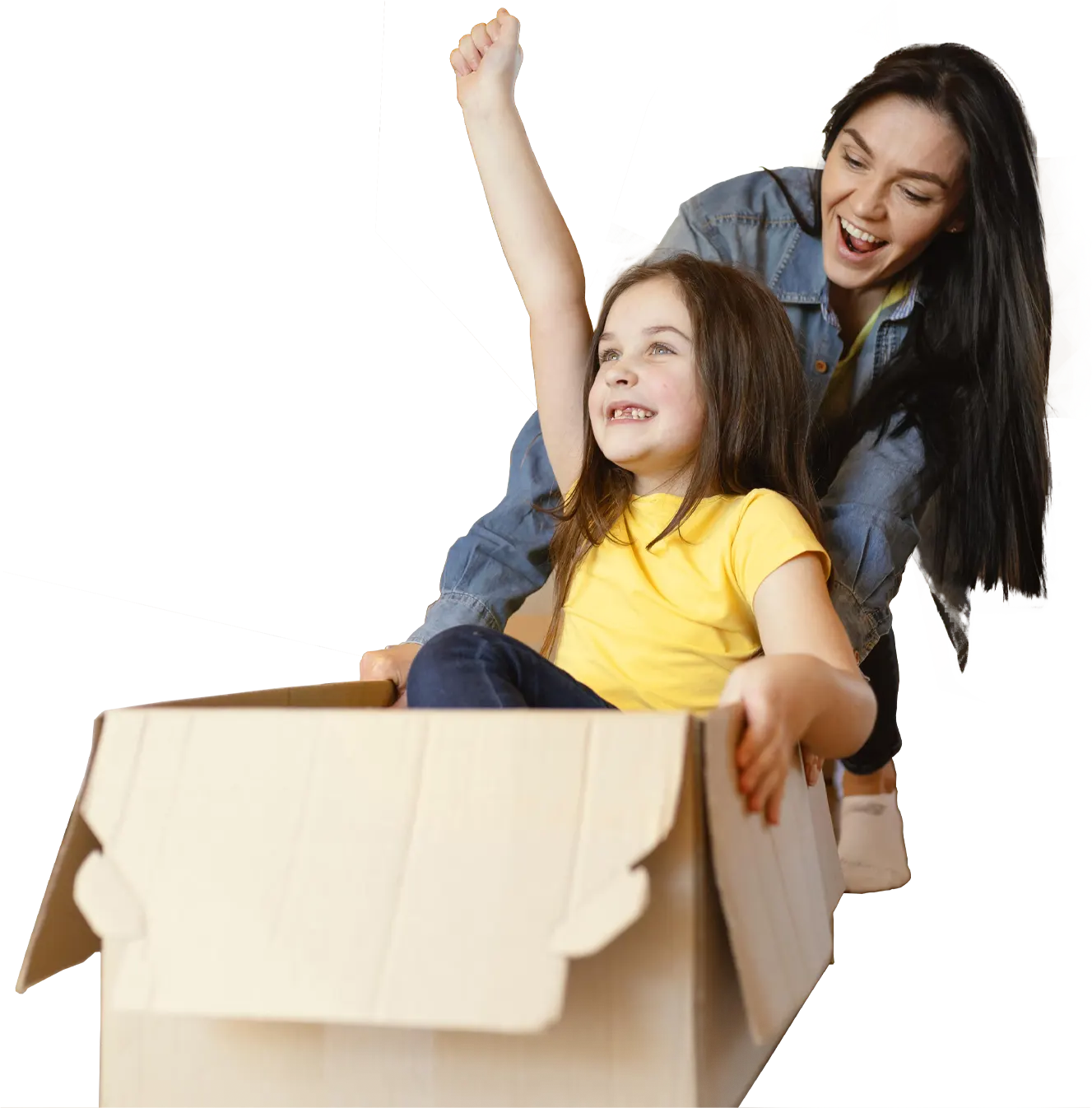 A family having fun with a Knight Owl moving box